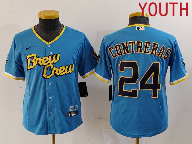 Youth Milwaukee Brewers #24 Contreras Blue City Edition 2024 Nike MLB Jersey style 1->youth mlb jersey->Youth Jersey